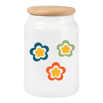 70s Flower Pattern Retro Hippie Festival - Cookie Jar with Wooden Lid - white - Front