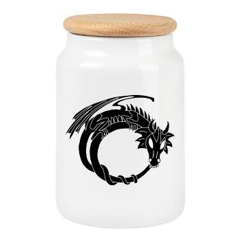 Der Ring des Schwarzen Drachen - Keksdose mit Holzdeckel - Weiß - Vorne