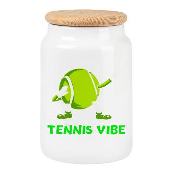 tennis, tennis ball, tennis fan - Cookie Jar with Wooden Lid - white - Front
