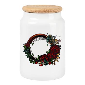 dark frame rose garden in Art Nouveau look - Cookie Jar with Wooden Lid - white - Front
