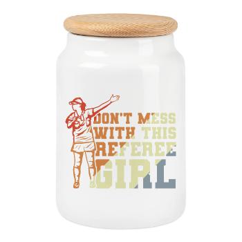 Don't Mess With This Referee Girl - Cookie Jar with Wooden Lid - white - Front
