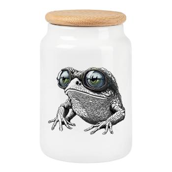 Grenouille cool avec des lunettes de soleil - Boîte à biscuits avec couvercle en bois - blanc - Devant
