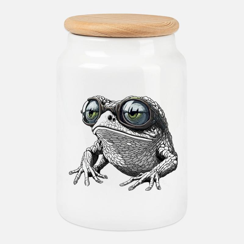 Grenouille cool avec des lunettes de soleil - Boîte à biscuits avec couvercle en bois - blanc