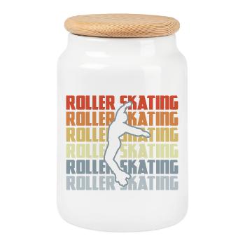 Roller Skating Disco - Cookie Jar with Wooden Lid - white - Front