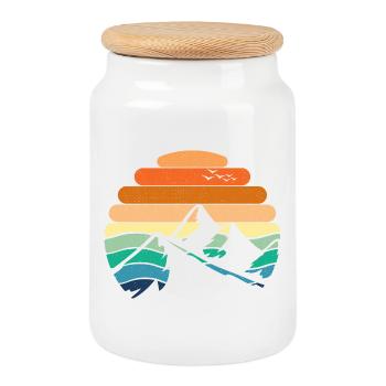 Mountain Landscape Sunset - Cookie Jar with Wooden Lid - white - Front