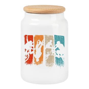 Silhouettes d’action à cinq panneaux - Boîte à biscuits avec couvercle en bois - blanc - Devant