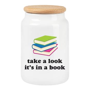 Take A Look, It's in a Book - Cookie Jar with Wooden Lid - white - Front