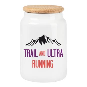 Trail and Ultra Running - Cookie Jar with Wooden Lid - white - Front