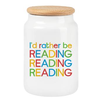 Je préfère lire - Boîte à biscuits avec couvercle en bois - blanc - Devant