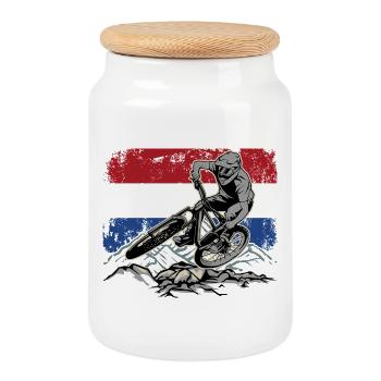 Vététiste du drapeau néerlandais - Boîte à biscuits avec couvercle en bois - blanc - Devant