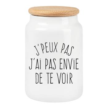 J'peux pas j'ai pas envie de te voir  - Boîte à biscuits avec couvercle en bois - blanc - Devant