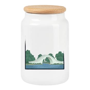 Pont chinois - Boîte à biscuits avec couvercle en bois - blanc - Devant