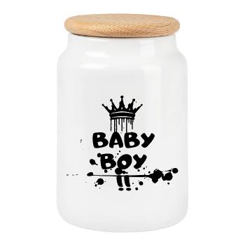 baby boy - Boîte à biscuits avec couvercle en bois - blanc - Devant