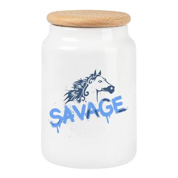 Conception de graffiti de cheval sauvage - Boîte à biscuits avec couvercle en bois - blanc - Devant