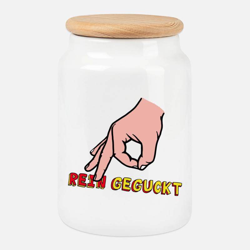 Comic-Hand Zeigefinger mit Retro Text - Keksdose mit Holzdeckel - Weiß