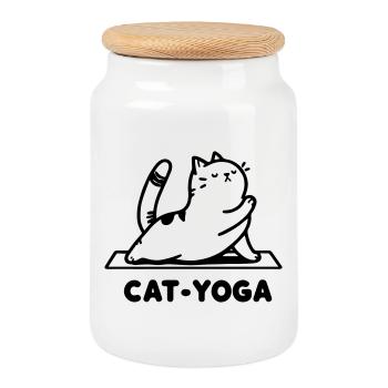 Cat Yoga - Humour Félin pour les Amateurs de Yoga - Boîte à biscuits avec couvercle en bois - blanc - Devant