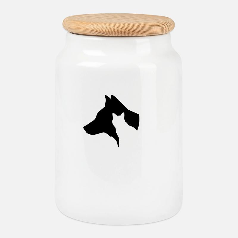 Pferd, Hund, Katze-Silhouette - Keksdose mit Holzdeckel - Weiß