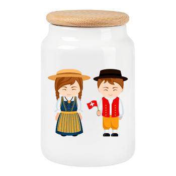 Suisse, je suis Suisse, petits Suisse - Boîte à biscuits avec couvercle en bois - blanc - Devant