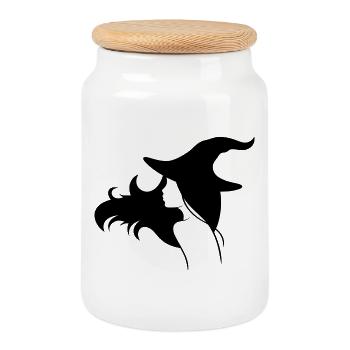 Sorcière aux cheveux lâchés et au chapeau - Boîte à biscuits avec couvercle en bois - blanc - Devant