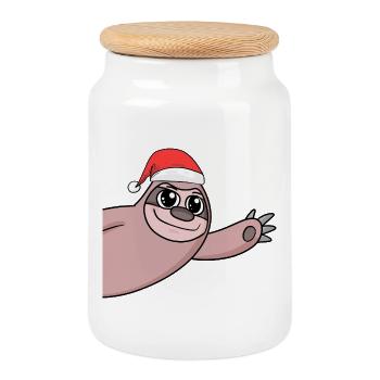 Faultier Weihnachten Hallo Gruß - Keksdose mit Holzdeckel - Weiß - Vorne