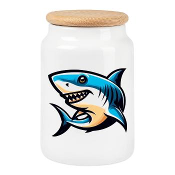 Requin blanc - Boîte à biscuits avec couvercle en bois - blanc - Devant