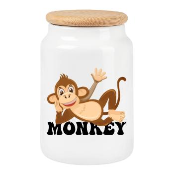 Fröhliche Monkey Lounge Illustration - Keksdose mit Holzdeckel - Weiß - Vorne