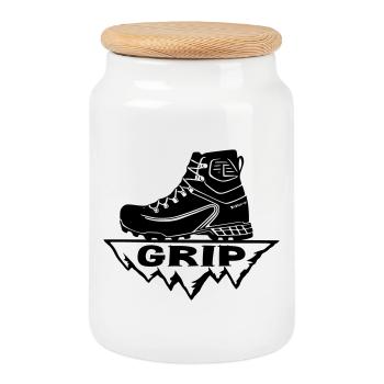Hiking Shoe [Black] - Cookie Jar with Wooden Lid - white - Front