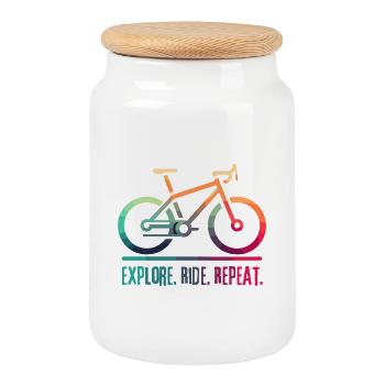 Explore Ride Repeat - a project for the cyclist - Cookie Jar with Wooden Lid - white - Front