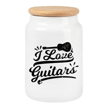 J’adore les guitares - Boîte à biscuits avec couvercle en bois - blanc - Devant