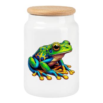 Frog - Cookie Jar with Wooden Lid - white - Front