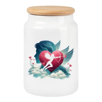 Cupidon Archer Oeuvre de cœur - Boîte à biscuits avec couvercle en bois - blanc - Devant
