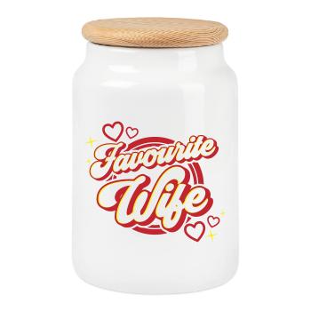 Favourite Wife | Colors changeable - Cookie Jar with Wooden Lid - white - Front