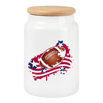 Football Graffiti Motif with American Flag - Cookie Jar with Wooden Lid - white - Front