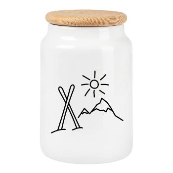 Ski - Cookie Jar with Wooden Lid - white - Front
