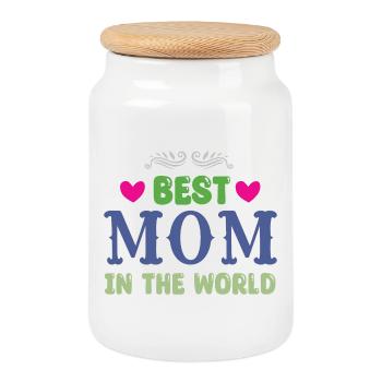 Meilleure maman du monde - Boîte à biscuits avec couvercle en bois - blanc - Devant