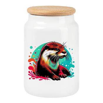 Otter - Cookie Jar with Wooden Lid - white - Front