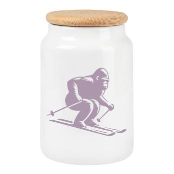Monkey Gorilla Chimpanzee Ski Silhouette Design - Cookie Jar with Wooden Lid - white - Front