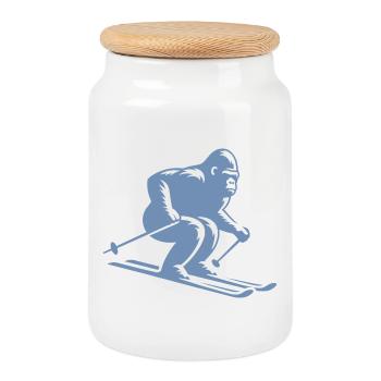 Monkey Gorilla Chimpanzee Ski Silhouette Design - Cookie Jar with Wooden Lid - white - Front