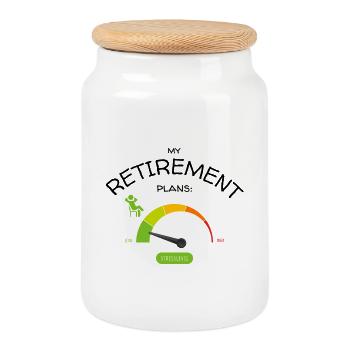 Régimes de retraite : des niveaux de stress détendus et faibles - Boîte à biscuits avec couvercle en bois - blanc - Devant