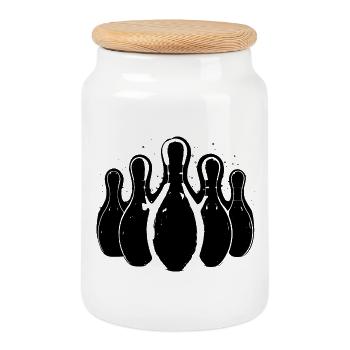 Bowling Graphics - Cookie Jar with Wooden Lid - white - Front