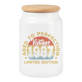 Vintage 1987 Limited Edition - Cookie Jar with Wooden Lid - white - Front