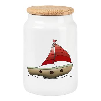 Boot - Keksdose mit Holzdeckel - Weiß - Vorne