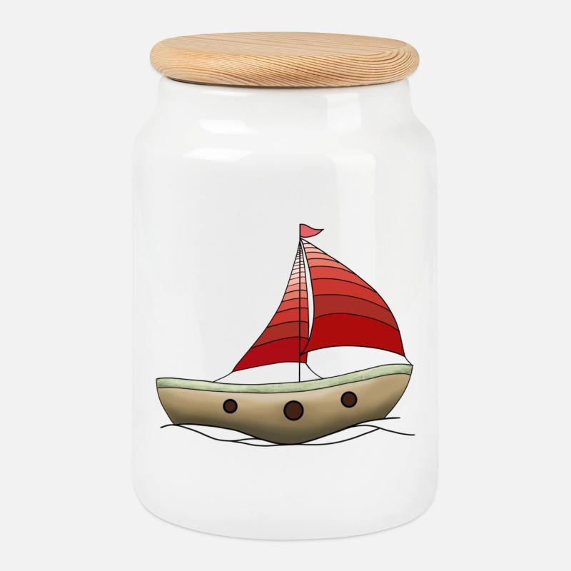 Boat - Cookie Jar with Wooden Lid - white