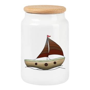 Boot - Keksdose mit Holzdeckel - Weiß - Vorne