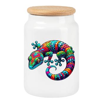 Gecko - Boîte à biscuits avec couvercle en bois - blanc - Devant