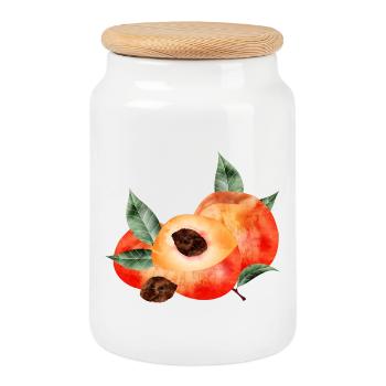 Demi-pêche et pêches brillantes avec des feuilles - Boîte à biscuits avec couvercle en bois - blanc - Devant