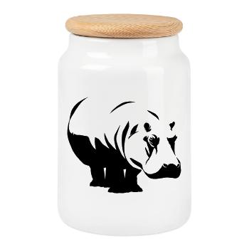 Nilpferd Hippo - Cookie Jar with Wooden Lid - white - Front