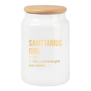 Sagittarius - Cookie Jar with Wooden Lid - white - Front