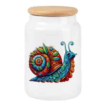 Snail - Cookie Jar with Wooden Lid - white - Front