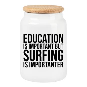 Surfing - Cookie Jar with Wooden Lid - white - Front